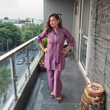 Elegant Handwork Coord Set – Plum Perfection
