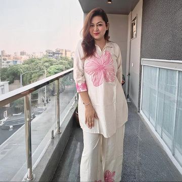 Elegant Cream Embroidered Ethnic Coord Set