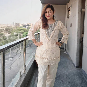 Cream Eyelet Embroidered Cotton Coord Set