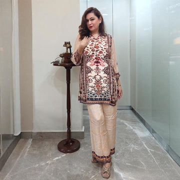 Zahra Beige Crepe Ethnic Coord Set