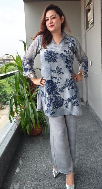 Aafreen Grey Crepe Coord Set