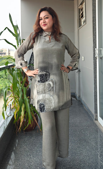 Mouse Grey Crepe Coord Set