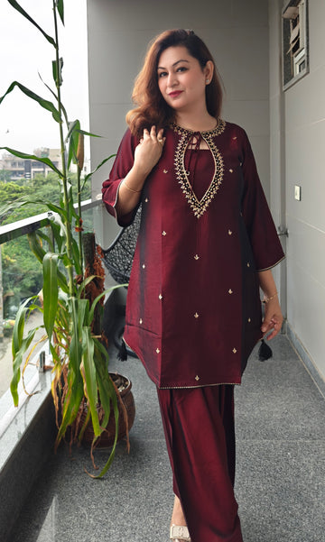 Maroon Elegance Farshi Salwar Set