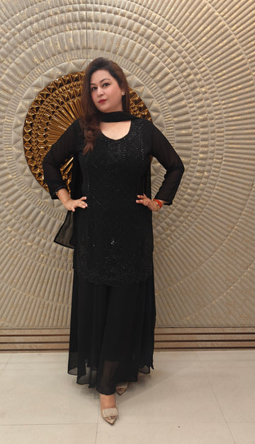 Black Georgette Embroidered Coord Set
