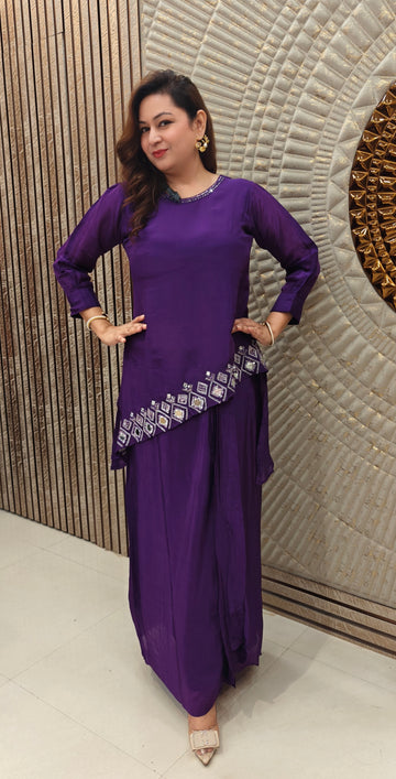 Royal Orchid Slant Indo-Western Drape Set