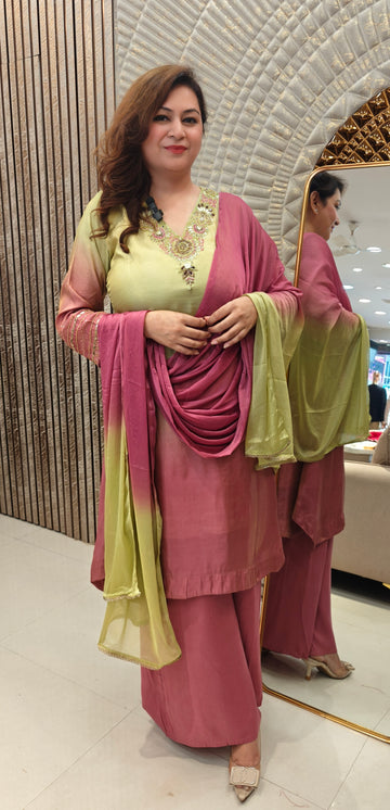 Embroidered Ombre Suit Set with Dupatta