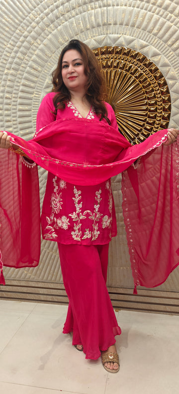 Rani Pink Embroidered Sharara Set