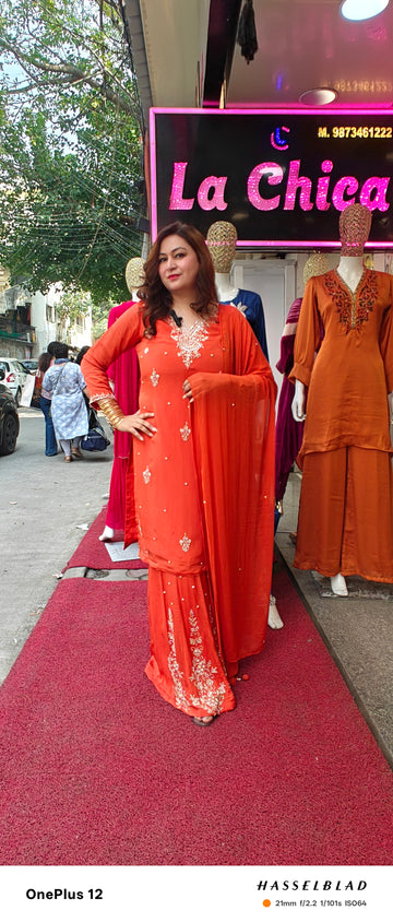 orange gharara set