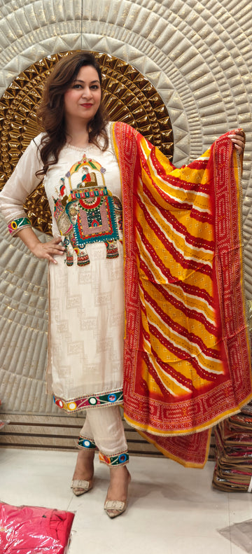 Royal Elephant Embroidered Kurta Set
