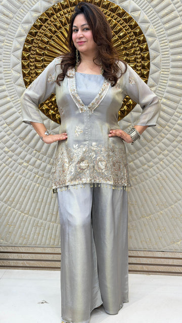 Moonlit Pearl Embroidered Kurta Palazzo Set