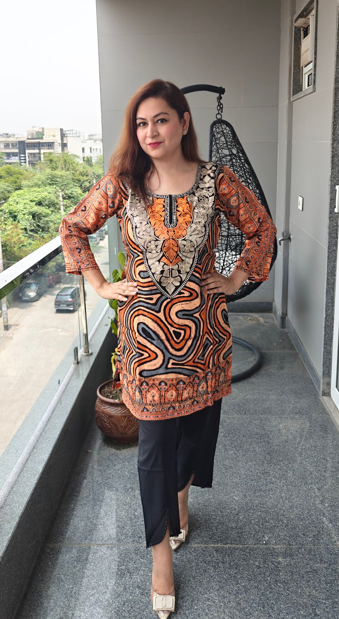 Boho Rust & Black Crepe Coord Set – Bold Prints, Breezy Comfort