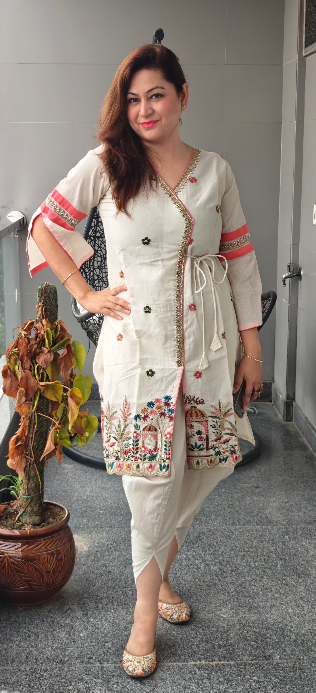 Ivory Angrakha-Style Embroidered Ethnic Coord Set