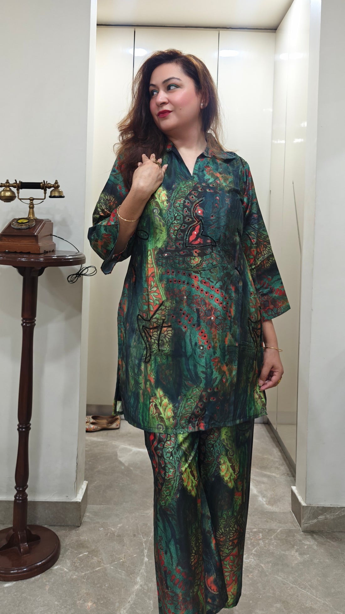 Banaras Garden Semi-Crepe Coord Set