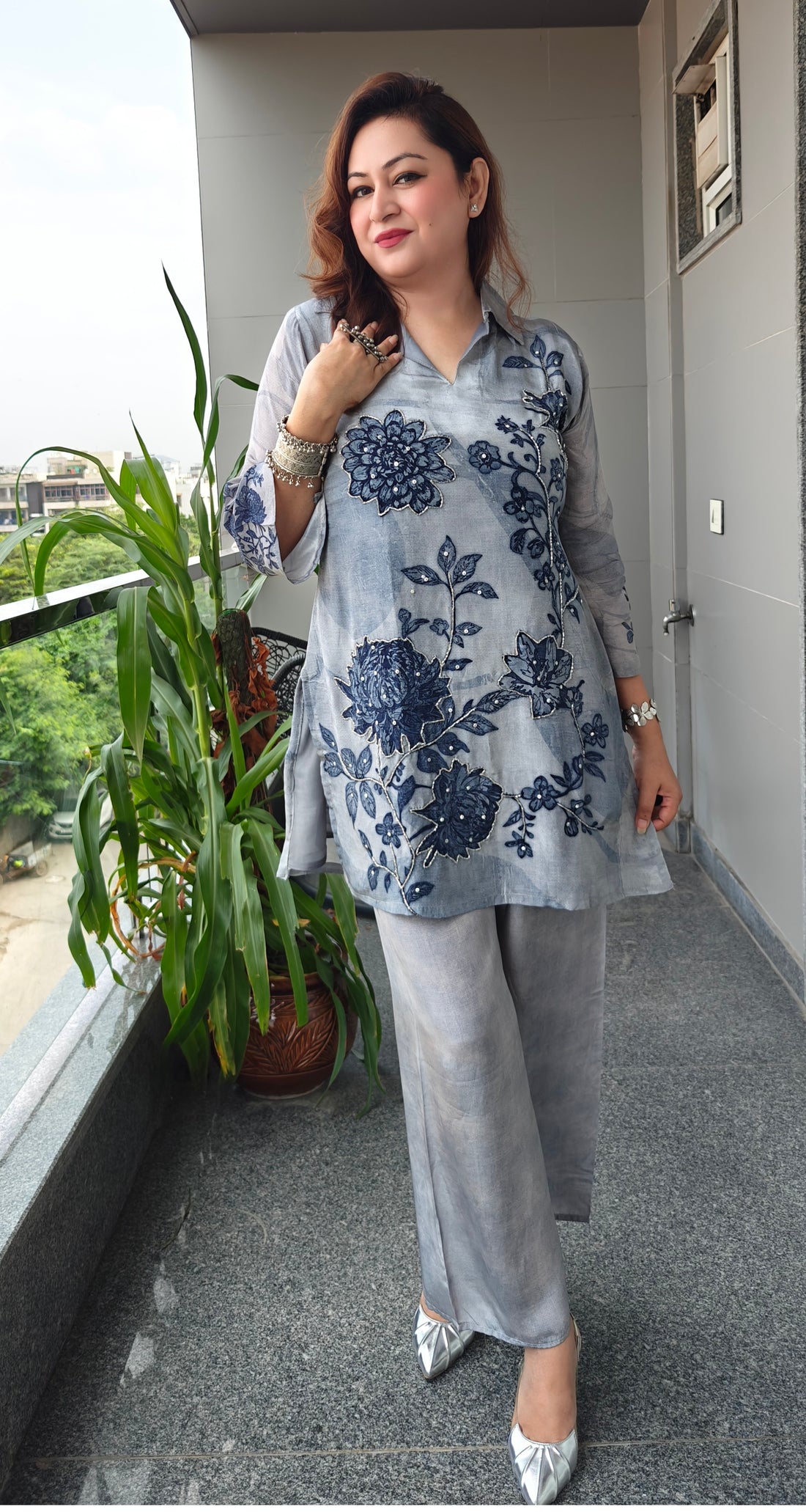 Aafreen Grey Crepe Coord Set