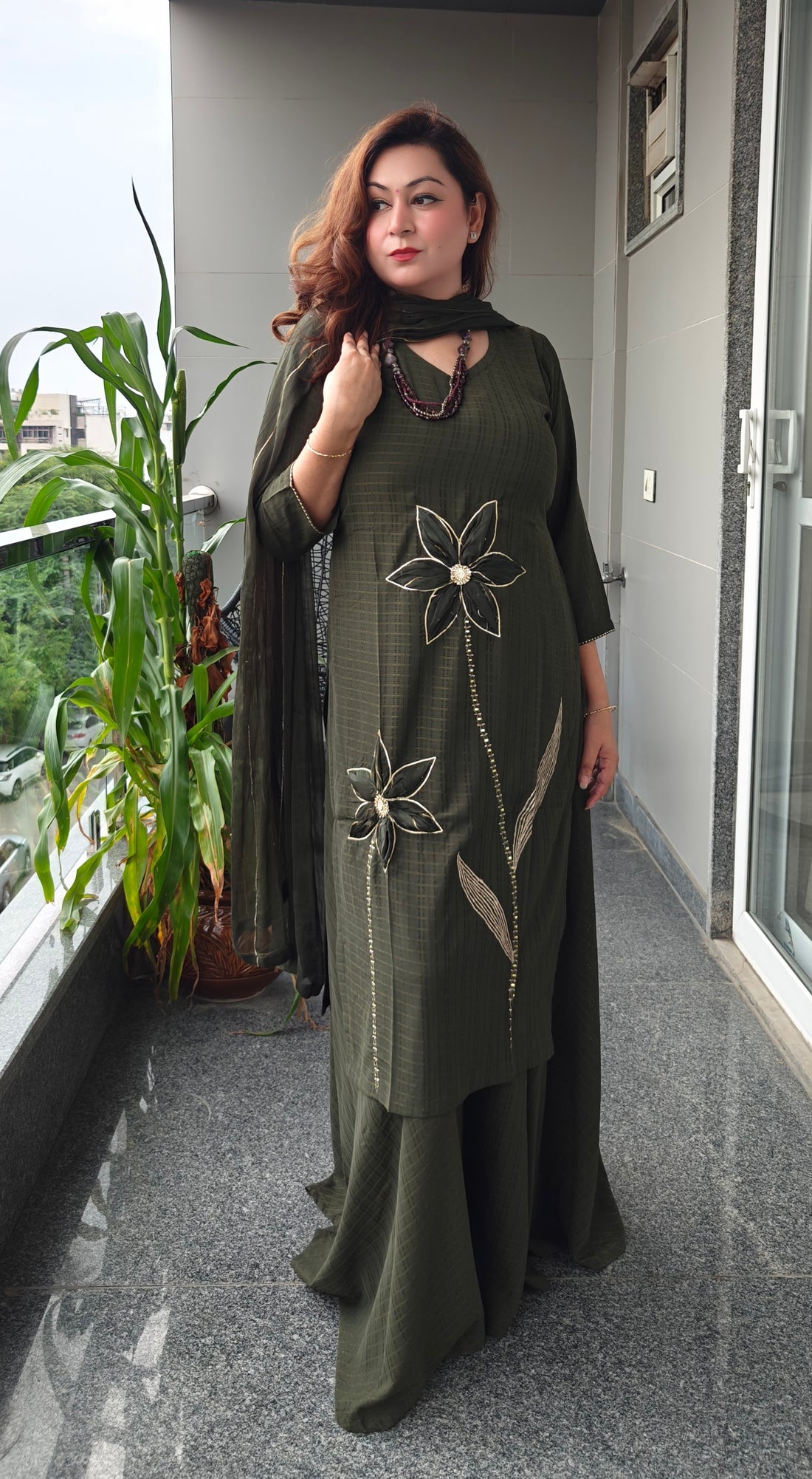 Olive Bloom Sharara Suit