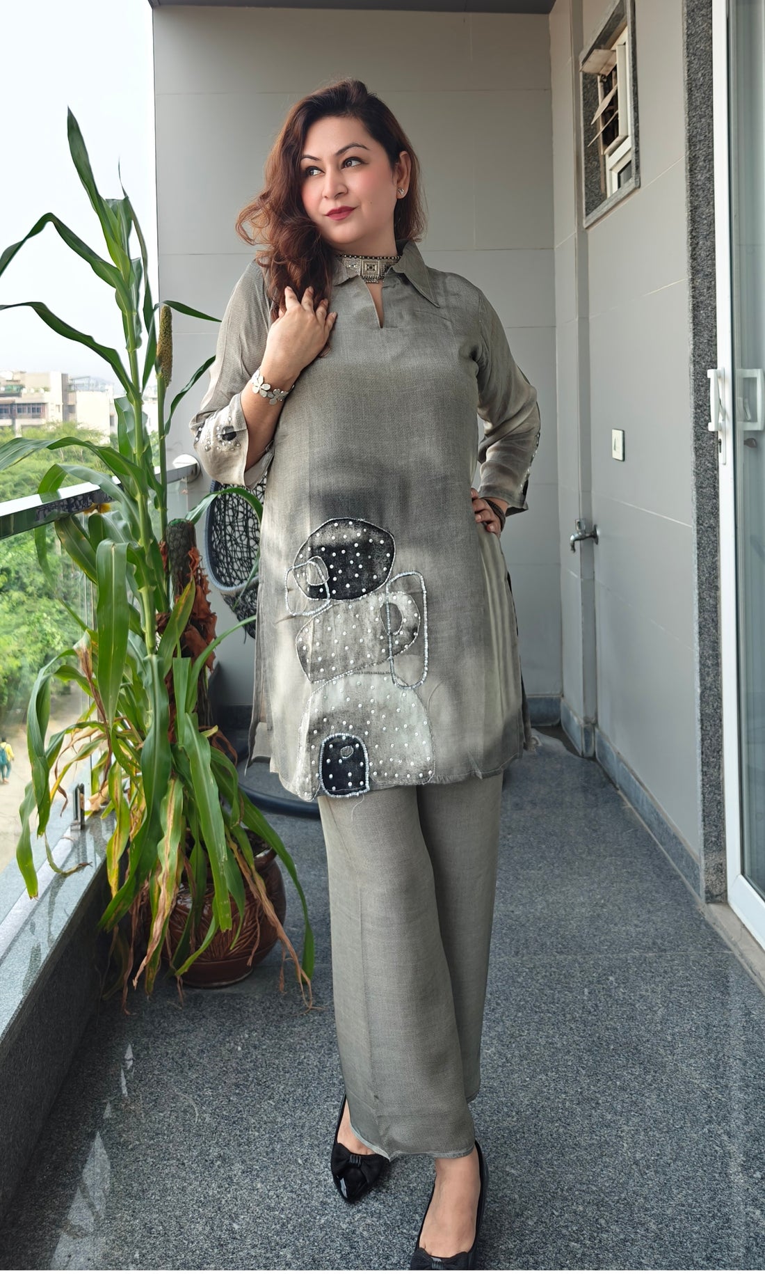 Mouse Grey Crepe Coord Set