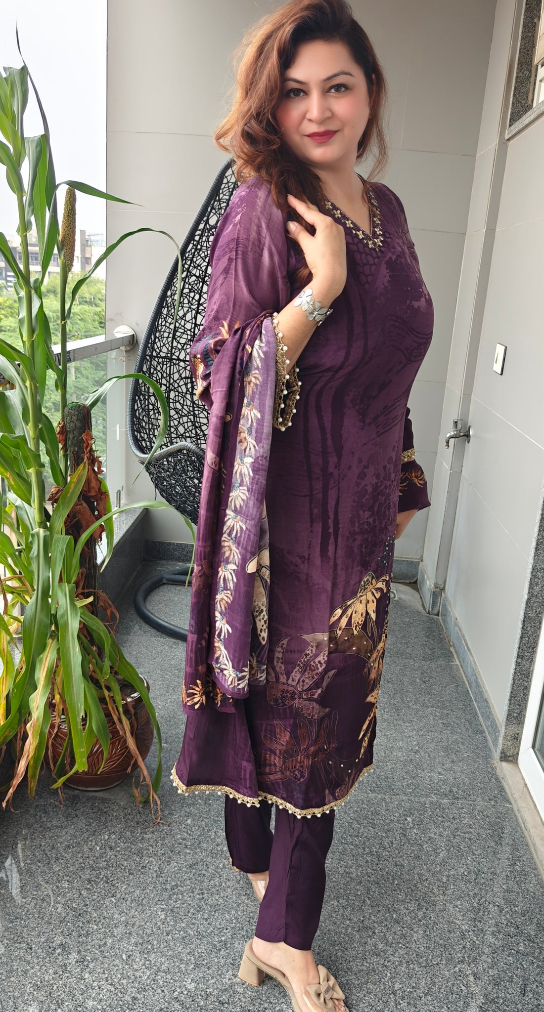 Royal Orchid Crepe Long Suit
