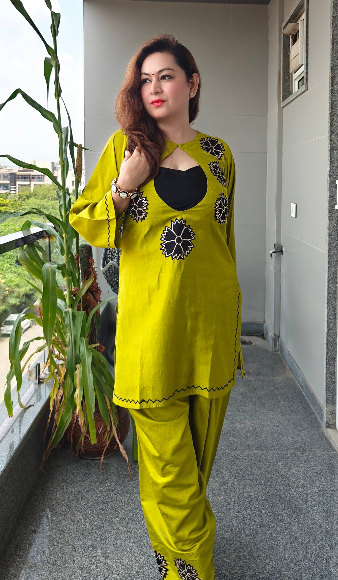 Lime Glow Farshi 3-Piece Coord Set
