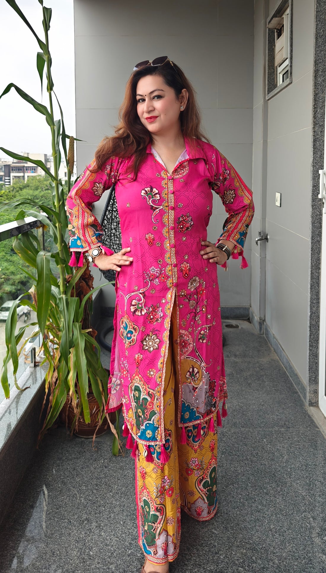 Fuchsia Sunshine Semi Crepe Coord Set