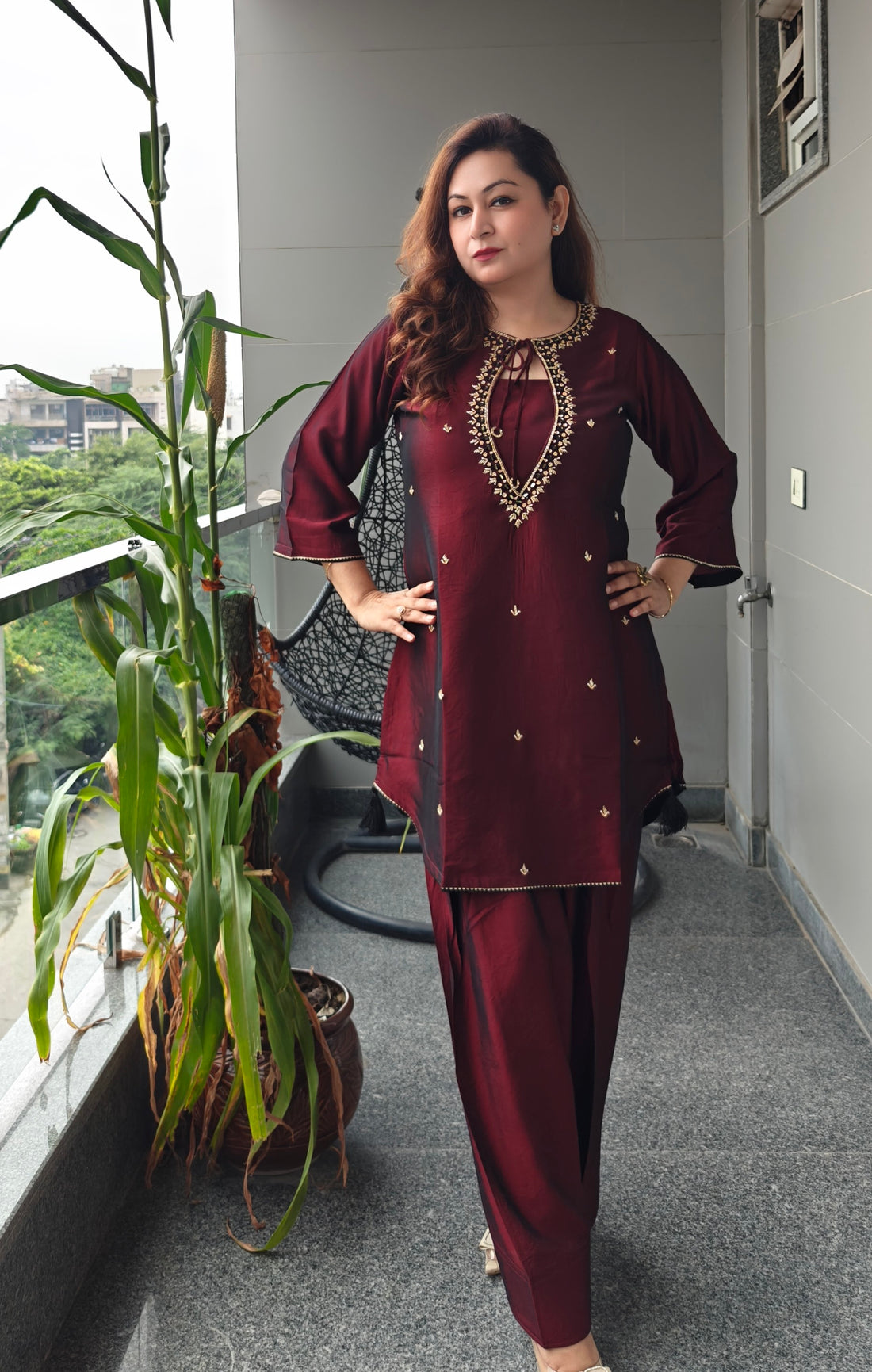 Maroon Elegance Farshi Salwar Set