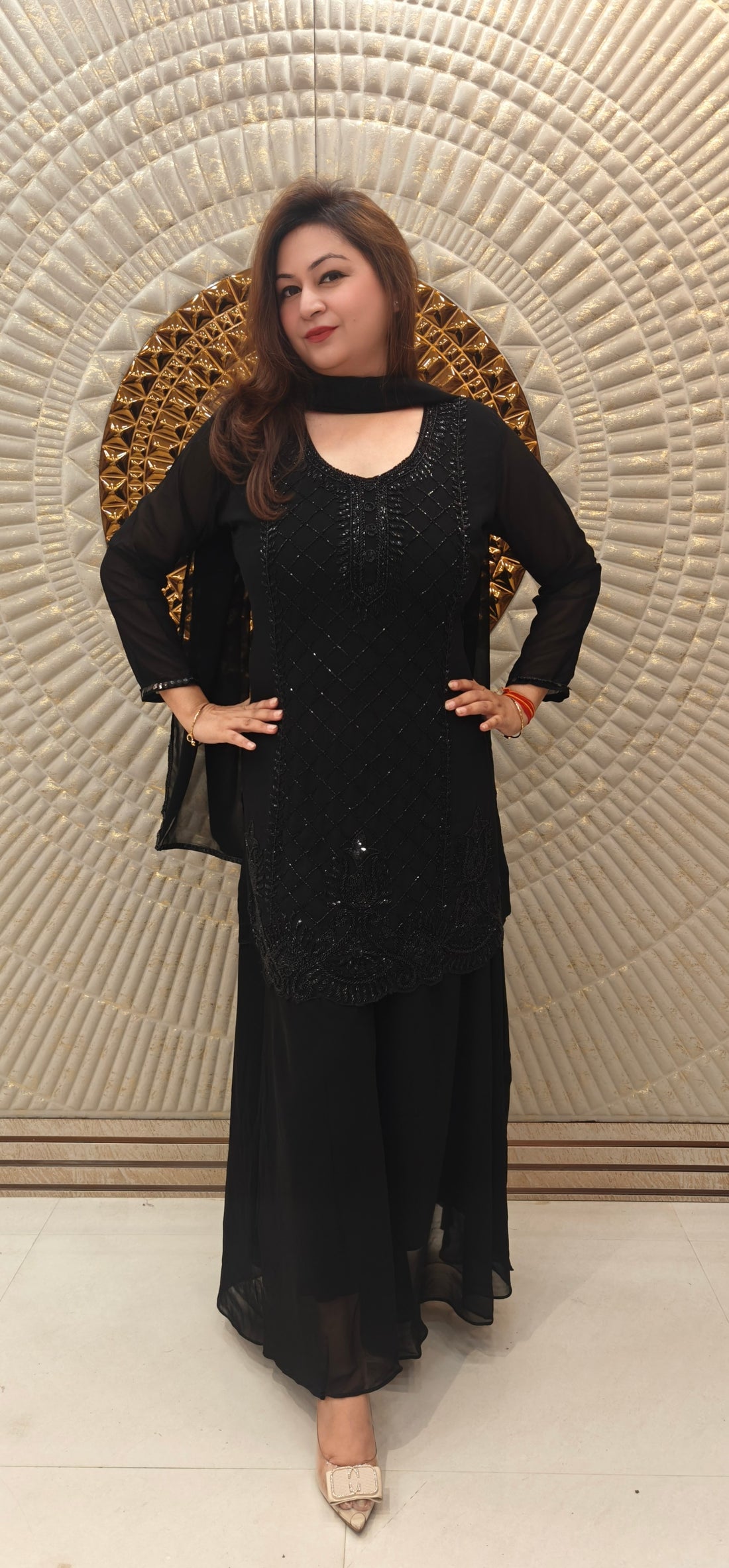 Black Georgette Embroidered Coord Set