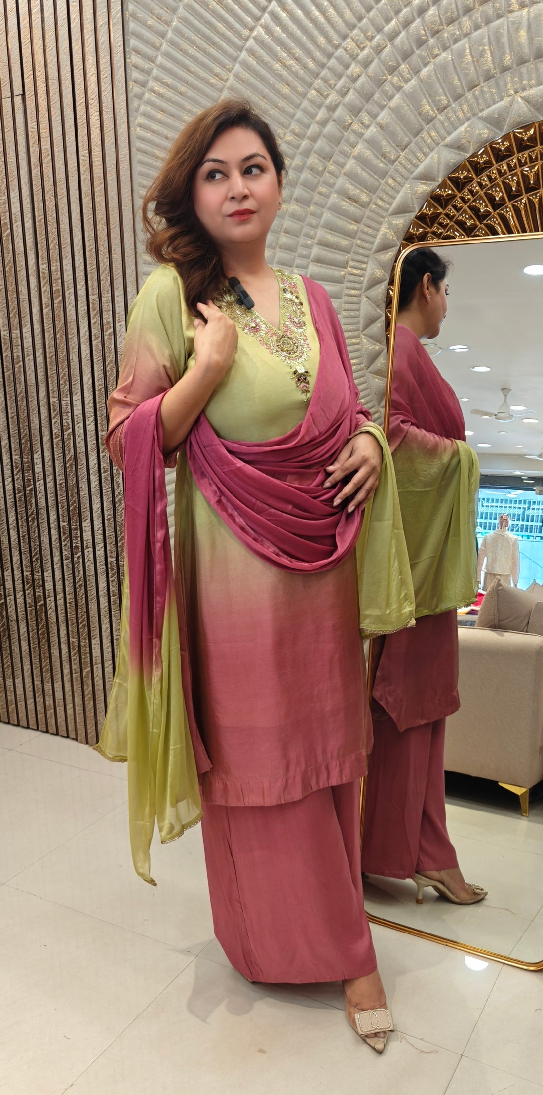 Embroidered Ombre Suit Set with Dupatta