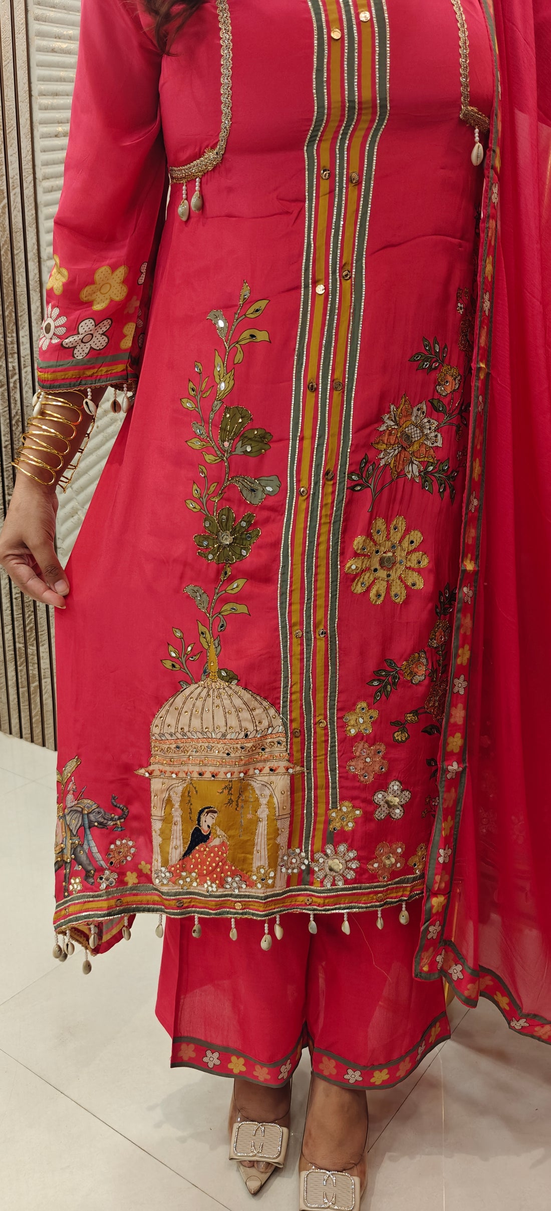 Pink A-Line Embroidered Suit Set
