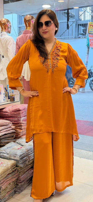 Kesari Glow Embroidered Kurta Pant Set