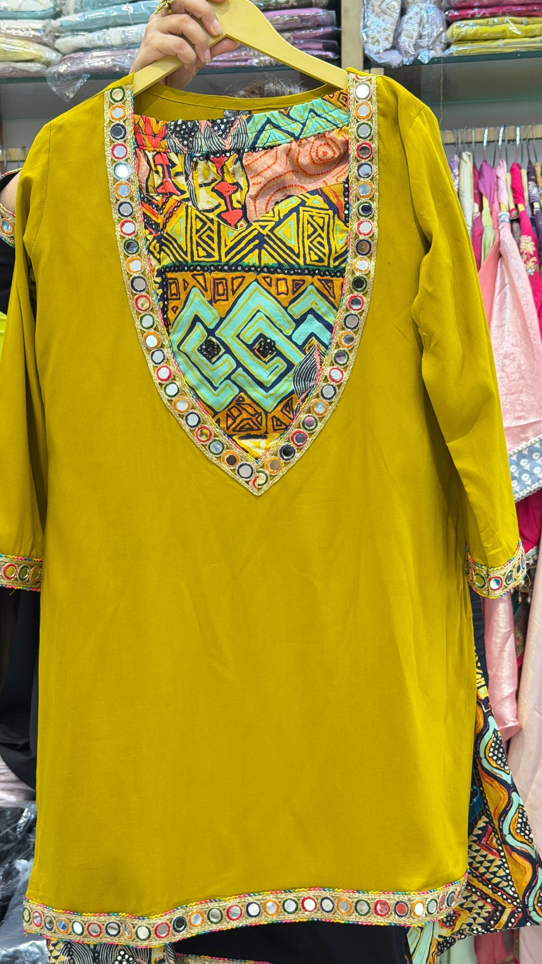 Black Embroidered Kurta Set with Multicolour Printed Pants