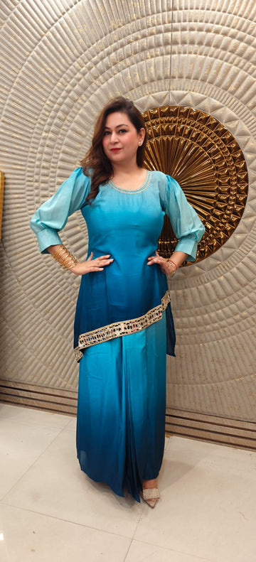 Ombre Mirror Work Kurta Palazzo Coord Set