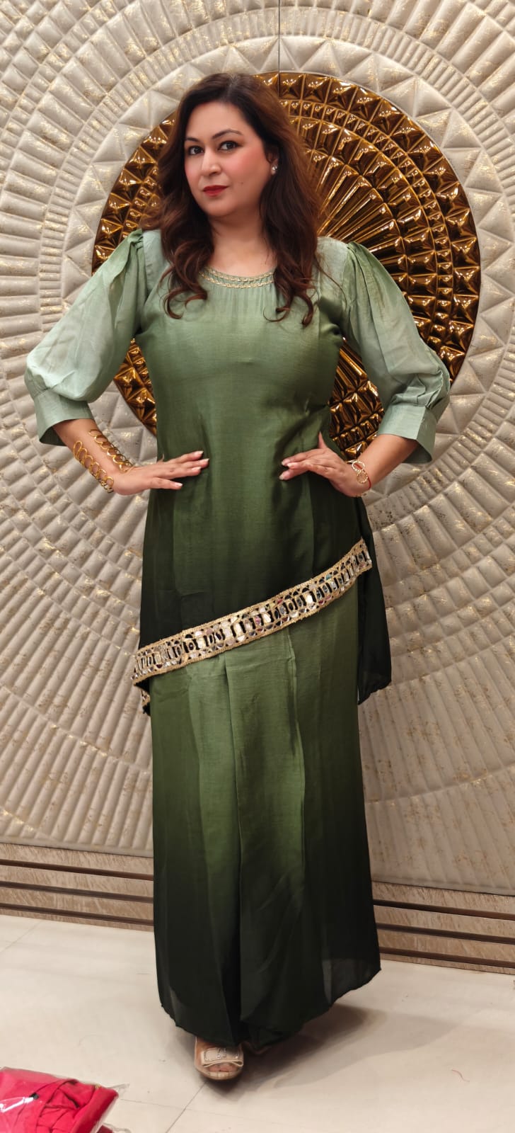 Ombre Mirror Work Kurta Palazzo Coord Set