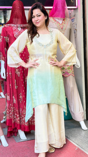 Pastel Ombre Asymmetrical Kurta with Palazzo Set