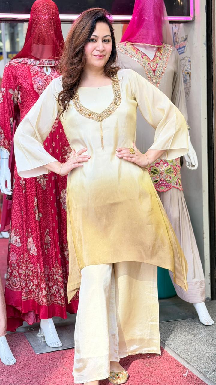 Pastel Ombre Asymmetrical Kurta with Palazzo Set