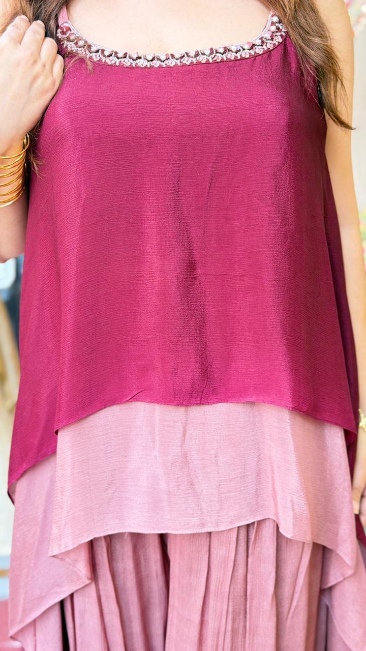 Wine & Blush Layered Festive Co-ord Set
