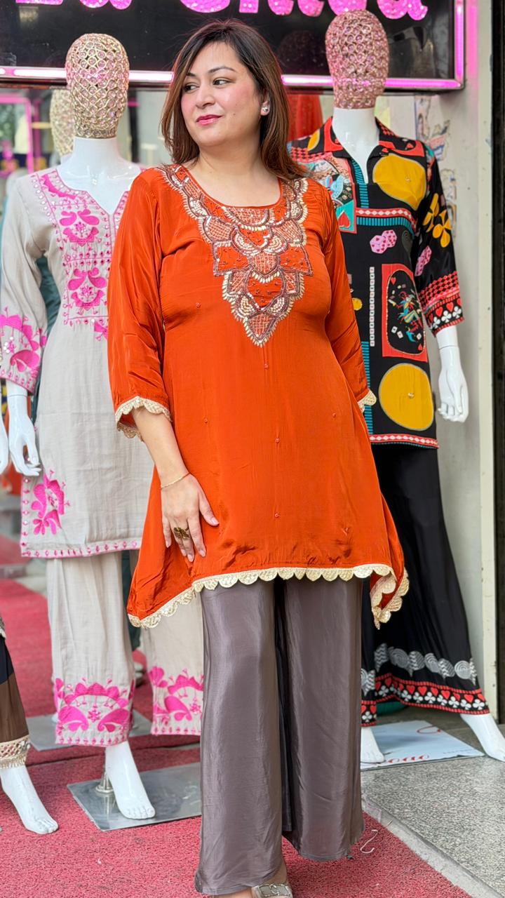 Midnight Blue Embroidered Kurta with Palazzo Coord Set