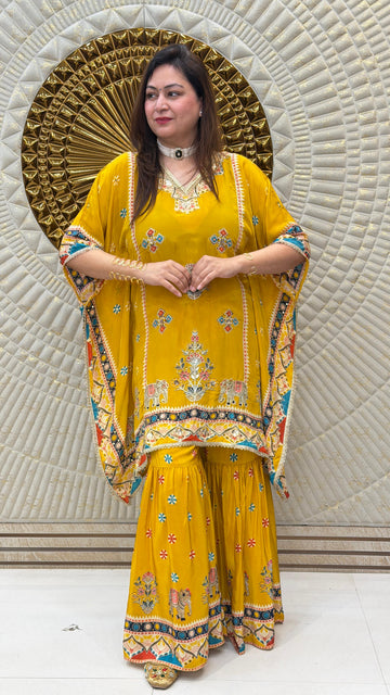 Haldi Rani Printed Kaftan Sharara Set