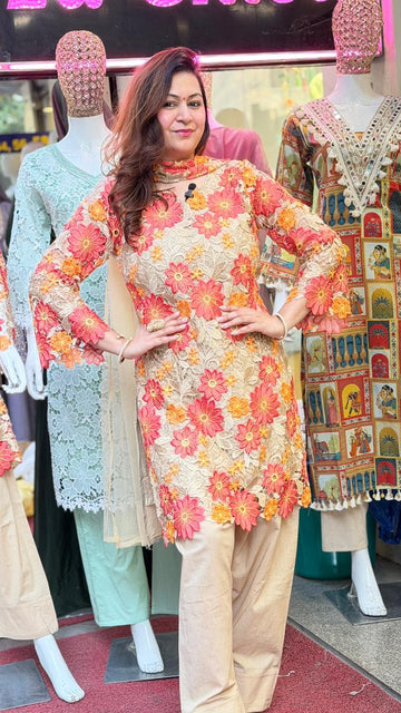 Floral Lace Elegance Kurti Set
